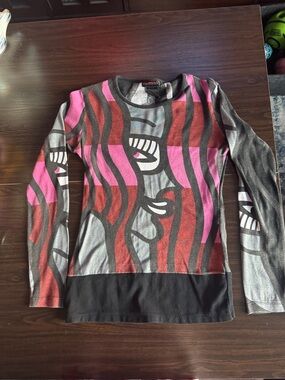 Custo Barcelona Multicolor Graphic Striped Long Sleeve Top